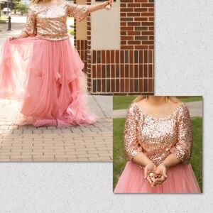 Pink sequined metallic top